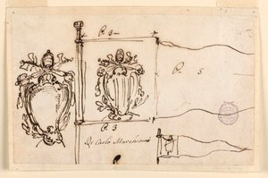 رسم، ثلاثة تخطيطات لمعيار البابا بنديكتوس الرابع عشر، 1740-1758