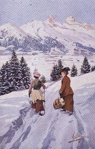امرأتان تمشيان في الثلج بالقرب من Tour d'Ai (لون ليثو) بواسطة كارلو بيليجريني