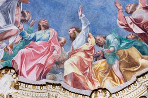 نزول الروح القدس على الرسل الاثني عشر (التفاصيل) ، ج .1575 بواسطة كارلو أوربينو