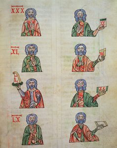 Fol.252r عد الأصابع من 1 إلى 20000 ، من De numberis. Codex Alcobacense by Rabanus Maurus (780-856)