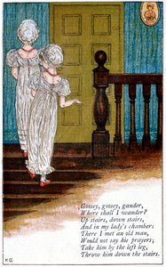 رسم توضيحي لـ "Goosey، goosey gander، where should I wander"، Kate Greenaway 1846-1901 بواسطة كاثرين غريناواي