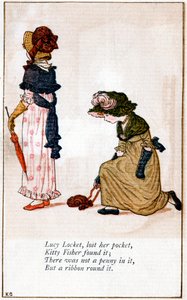 رسم توضيحي لـ "لوسي لوكيت ، فقدت حقيبتها" ، كيت غريناواي 1846-1901 بواسطة كاثرين غريناواي