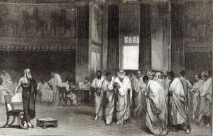 أبيوس كلوديوس يقنع مجلس الشيوخ برفض عرض بيروس للسلام ، من "ساعة الترفيه" ، 1891