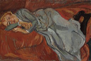 امرأة مستلقية على أريكة حمراء ؛ امرأة مستلقية على الأريكة الحمراء ، c.1916 بواسطة حاييم سوتين