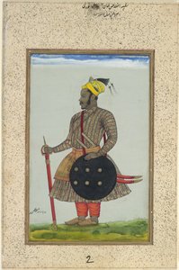 إخلاص خان ، ضابط حبشي في خدمة "أسرة عادل شاه" ، حوالي عام 1640 (غواش مع ذهب على ورق) بواسطة تشاند محمد
