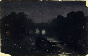 تأثير الليل على ضفاف نهر السين، حوالي عام 1870 (زيت على قماش) بواسطة تشارلز إميل كويزين