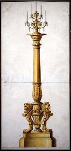 تصميم الشمعدانات الكلاسيكية الجديدة ، حوالي 1820 (قلم وحبر مع ألوان مائية على ورق) بواسطة تشارلز (أتر. إلى) بيرسيير