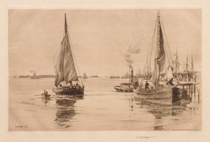 اثنين من Sloops على نهر الشرق ، 1889. بواسطة تشارلز آدامز بلات