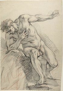 رسم لذكر عاري متكئًا على الكوع الأيمن (وجه) بواسطة تشارلز أنطوان كويبل