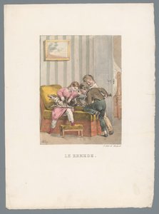 ثلاثة أطفال يعطون كلبًا حقنة Le remède (العنوان على الكائن) مسرحية ومشاعر الطفل (عنوان المسلسل) Les jeux de l