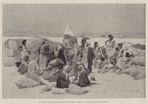 الطريق التجاري النوبي من كوروسكو إلى أبو حامد ، وقف قافلة من العرب وبشارين بواسطة تشارلز أوغست لويي