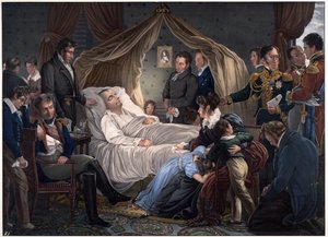 موت نابليون - ستوبين ، تشارلز دي (1788-1856) - 1825 - طباعة حجرية ، ألوان مائية - 52،4x71،8 - مجموعة خاصة