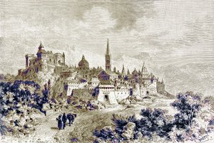 منظر لسبوليتو ، رسم توضيحي من "تاريخ روما" بقلم فيكتور دوروي ، نشر عام 1884 (صورة محسنة رقميًا) بواسطة تشارلز باربانت