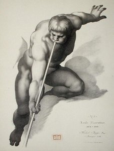 الملاك يلعب على البوق ، اللوحة 1 من Cours de Dessin Volume II: 'Models d'apres les Maitres' ، حوالي 1870 (litho) بواسطة تشارلز بارج