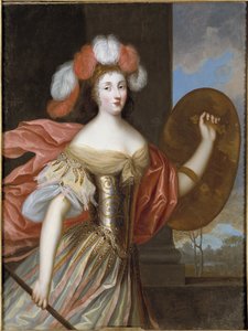 أوليمب مانشيني ، كونتيسة سواسون في أثينا - صورة أولمبيا مانشيني (1638-1708) ، كونتيسة سواسون في دور أثينا ، بقلم بوبرون ، تشارلز (1604-1692). زيت على قماش. الأبعاد: ١٣٠ × ٩٩ سم. المتحف الوطني ستوكهولم
