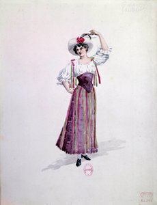 زي شابة (Nedda أو Colombine؟) لأوبرا "Paillasse" (de pagliacci ، المهرجون) لـ Ruggero Leoncavallo (1857-1919) من عام 1892. لوحة مائية من تأليف Charles Bianchini (1860-1905) بواسطة تشارلز بيانتشيني