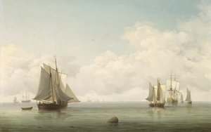 قوارب الصيد في بحر هادئ ، 1745-59 (زيت على قماش)