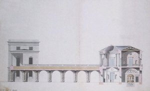 المقطع العرضي لجناح العقيق والحديقة المعلقة في Tsarskoye Selo ، c.1780 (قلم وحبر مع مرحاض على ورق)