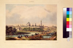 منظر لدير ساروف. دير سيرافيم (سيرافيم) ساروف (1759-1833) ، وهو قديس أرثوذكسي. عمل تشارلز كلود باشيلييه (النصف الأول من القرن التاسع عشر) ، نقش ملون بالألوان المائية ، أوائل القرن التاسع عشر. فن بواسطة تشارلز كلود باشيلير