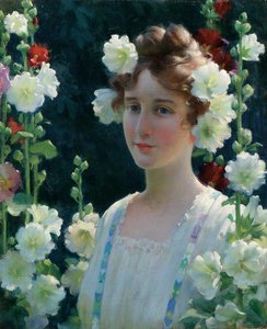 بين Hollyhocks بواسطة تشارلز كورتني كوران