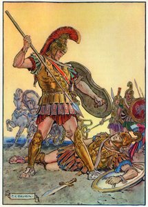 وفاة هيكتور ، من "ساعة الأطفال: قصص من الكلاسيكيات" ، نشرتها شركة Waverley Book Company بواسطة تشارلز إدموند بروك