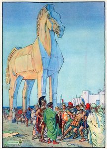 حصان طروادة ، من "ساعة الأطفال: قصص من الكلاسيكيات" ، نشرته شركة Waverley Book Company بواسطة تشارلز إدموند بروك
