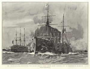 رحيل السيد تشامبرلين إلى جنوب أفريقيا ، HMS Good Hope يمر خارج ميناء بورتسموث