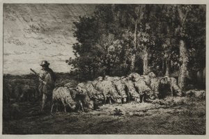 قطيع على حافة غابة ، 1880. بواسطة تشارلز إميل جاك