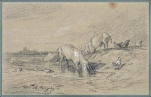 قطيع من الخنازير رسم تشارلز جاك (1813-1894) بواسطة تشارلز إميل جاك