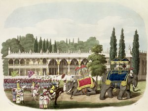 قصر تيبو صاحب (1749-99) منقوش من قبل توماس هول من أجل "رسومات شرقية" ، حانة. 1806 (أكواتينت) بواسطة تشارلز إميليوس جولد