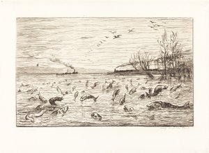 تفرح السمكة عندما يغادر صبي الكابينة (Rejouissances de poissons du Depart du mo بواسطة تشارلز فرانسوا داوبيني