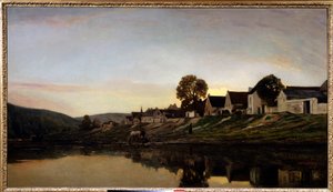 قرية بالقرب من Bonnieres لوحة لتشارلز فرانسوا دوبيني (1817-1878) مجموعة خاصة 1861. بواسطة تشارلز فرانسوا داوبيني