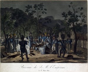 عودة نابليون من إلبا. إقامة نابليون المؤقتة في Golfe-Juan في 1 مارس 1815 - Levachez ، Charles Francois Gabriel (نشط 1760-1820) - 1815 - Aquatint - 29.5x30 - مجموعة خاصة