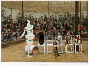 الكلاب المتعلمة: مشهد سيرك مع مهرج وكلاب - بعد تشارلز جرين ، كرومو الإنجليزي 1885. الكلاب المتعلمة: مشهد سيرك مع مهرج وكلاب - بعد تشارلز جرين ، كرومو الإنجليزية 1885. ¿ بواسطة تشارلز جرين