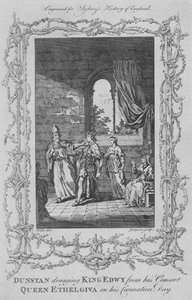 دونستان يسحب الملك إدوي من قرينته الملكة إيثيلجيفا في يوم التتويج ، 1773. بواسطة تشارلز غرينيون