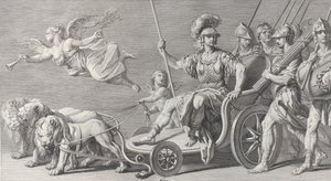 المريخ على عربة رسمها ثلاثة أسود ، 1749. بواسطة تشارلز غرينيون