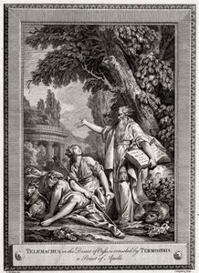 Telemachus ، في صحراء الواحة ، يعزي من قبل Termosiris كاهن أبولو ، 1774. بواسطة تشارلز غرينيون