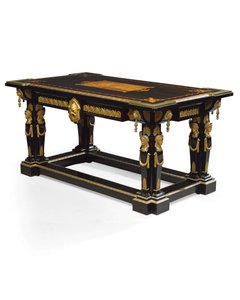 طاولة Napoleon III ، من تصميم Jean Brandely ، مطعمة من E. Varlot ، باريس ، حوالي 1850-1875 (Ormolu ، نحاسي مذهب ، خشب الأبنوس والجميز) بواسطة تشارلز غيوم ديل
