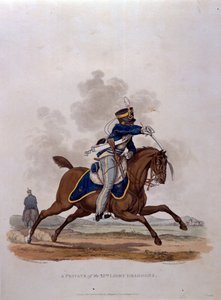 خاص من ال Dragoons الخفيف الثالث عشر ، من "أزياء جيش الإمبراطورية البريطانية ، وفقًا للوائح الأخيرة 1812" ، التي نقشها JC Stadler ، نشرتها Colnaghi und Co. 1812-15 (ملونة بواسطة تشارلز هاميلتون سميث