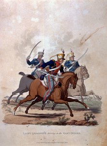 Dragoons Light يخدم جزر الهند الشرقية ، من "أزياء جيش الإمبراطورية البريطانية ، وفقًا للوائح الأخيرة 1812" ، نقشها JC Stadler ، نشرتها Colnaghi und Co. 1812-15 (اللون بواسطة تشارلز هاميلتون سميث