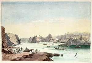 خور مسقط (عُمان). لوحة للمقدم تشارلز هاملتون سميث (1776-1859) بواسطة تشارلز هاميلتون سميث