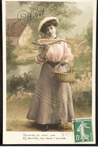 بطاقة بريدية قديمة / April Fish / Woman of the Belle Epoque بواسطة تشارلز هنري جوزيف ليكيرت