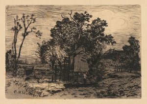 [كوخ وشخصين في قارب] ، 1878. بواسطة تشارلز هنري ميللر