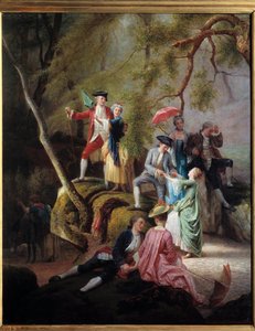 Country entertainment Gallant Scene during a walk of nobles. Painting by Charles Gustave Housez (1822-1880) 19th century. Private collection بواسطة تشارلز هاوسز
