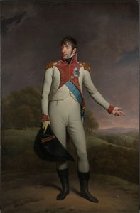 صورة لويس نابليون ملك هولندا لويس نابليون (1778-1846) ، ملك هولندا من 1806 إلى 1810 ، مرتديًا زي حراس النجاة سيرًا على الأقدام ، ومزينًا بالصليب الكبير للنظام الملكي لاتحاد هولندا وضباط الصليب في L بواسطة تشارلز هوارد هودجز