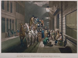 حافلة بريد خارج مكتب البريد العام ، شارع لومبارد ، مدينة لندن ، 1827 بواسطة تشارلز هانت