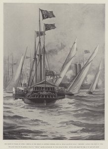 أمير ويلز في كاوز ، وصول الأمير مساء السبت ، 30 يوليو ، التحية الملكية من قبل HMS Crescent ، النقيب دوق يورك