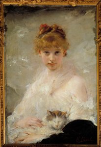 فتاة صغيرة مع قطة لوحة تشارلز شابلن (1825-1891) كومبيين القرن التاسع عشر ، المتحف الوطني للقلعة