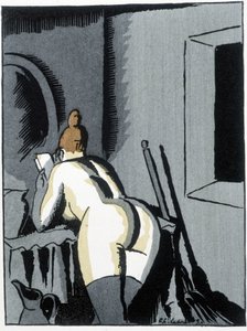 امرأة عارية ، ظهرها ، تقرأ - في "Le negre Leonard" بقلم بيير ماك أورلان ، مريض. دي شاس. لابورد (تشارلز لابورد) (1886-1941) ، أد. من اللافتة