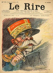 صورة كاريكاتورية للجنرال زورليندن ، من الغلاف الأمامي لمجلة Le Rire ، ٢٤ سبتمبر ١٨٩٨ (لون ليثو) بواسطة تشارلز ليندر